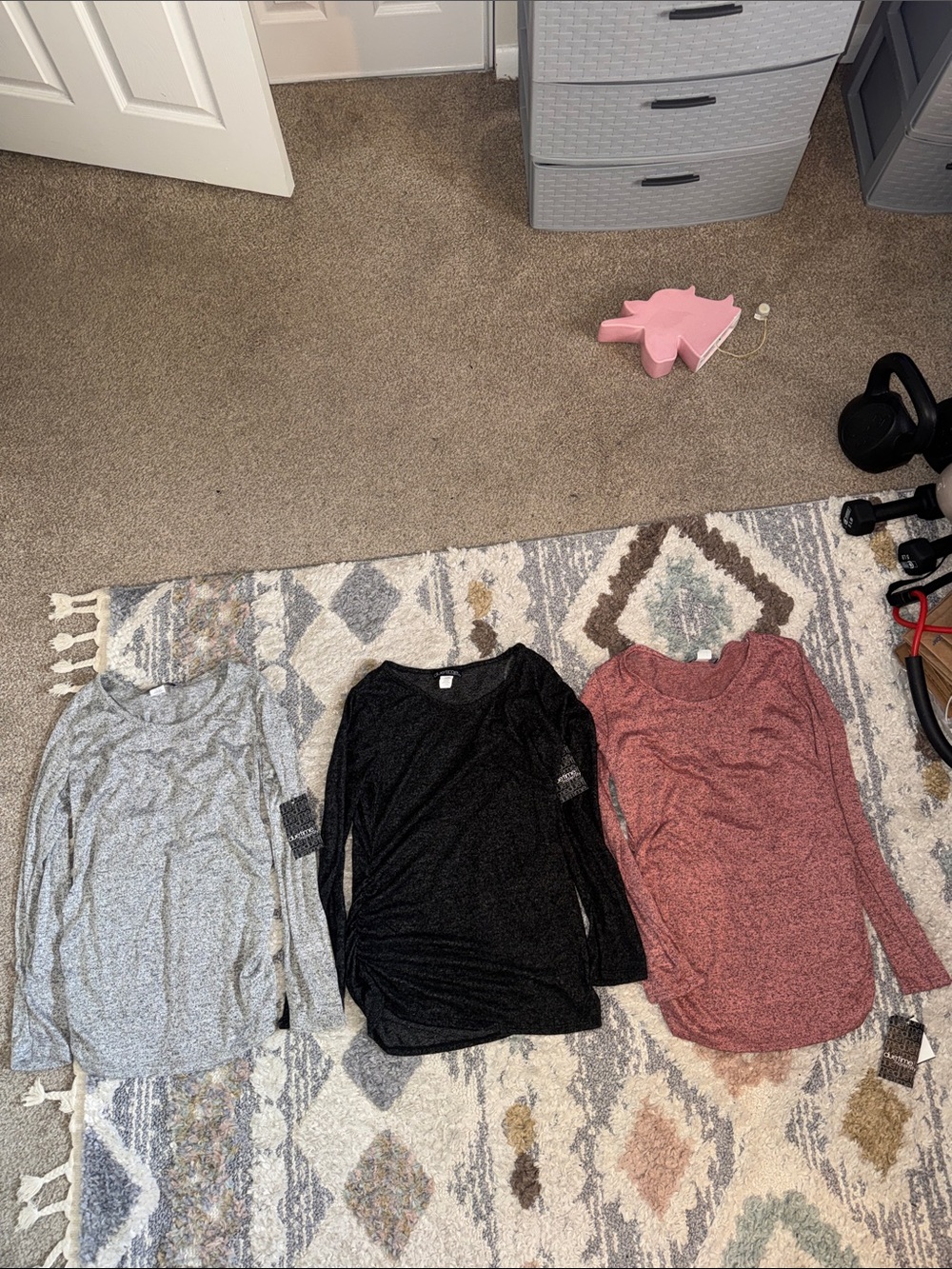 Long Sleeve Lightweight Knit Top - Black, Heather Gray, Mauve